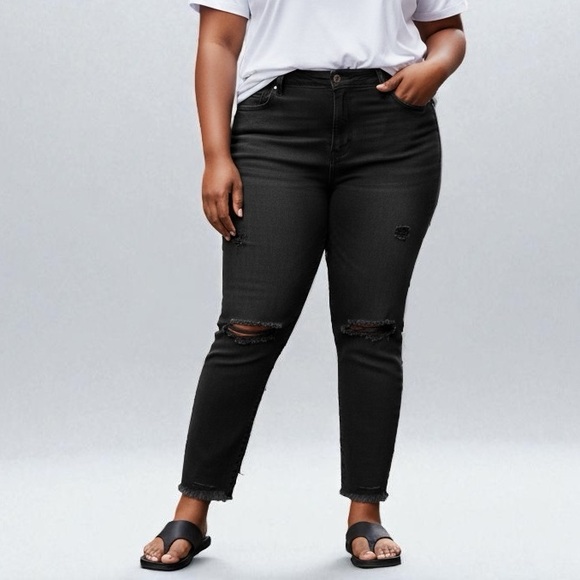 MADEWELL | Womens Black 9” Mid-Rise Distressed Stretch Skinny Jeans size 37 Plus - Picture 1 of 12